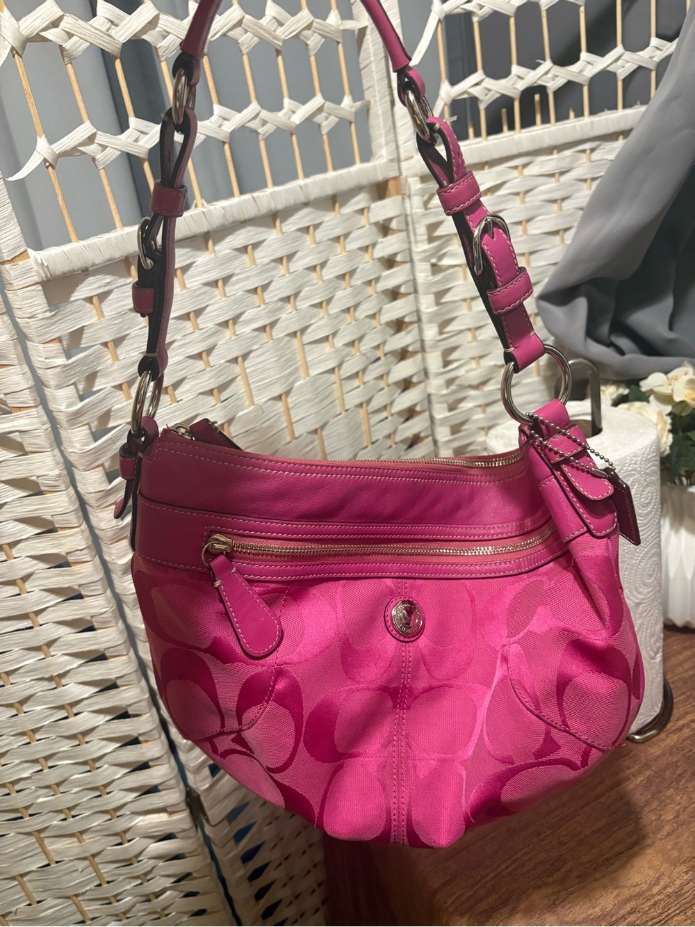 Coach Hot Pink Signature Hobo Shoulder Bag